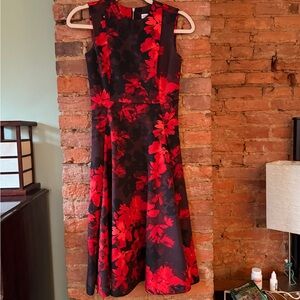 Elegant Floral Red and Black Dress